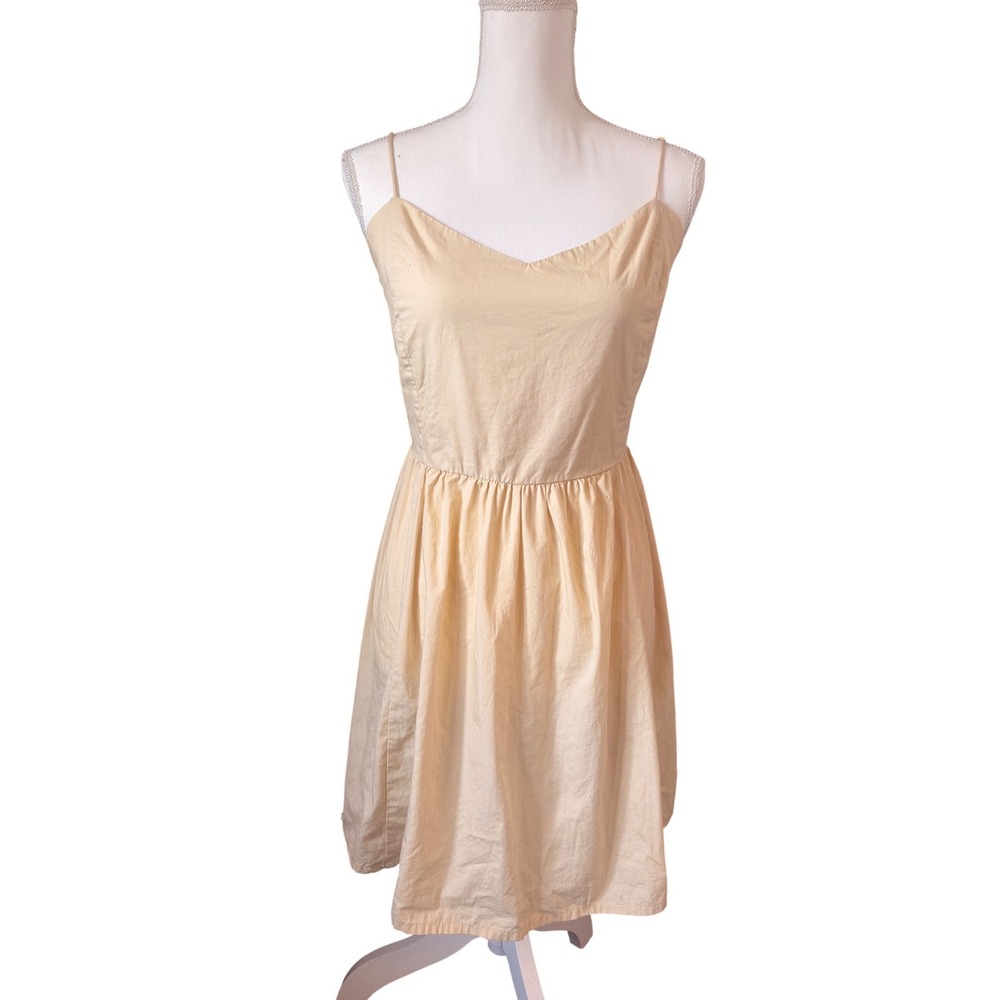 H&M Yellow‎ Cotton Sundress Elastic Back Spaghetti Strap Mini Dress Size L